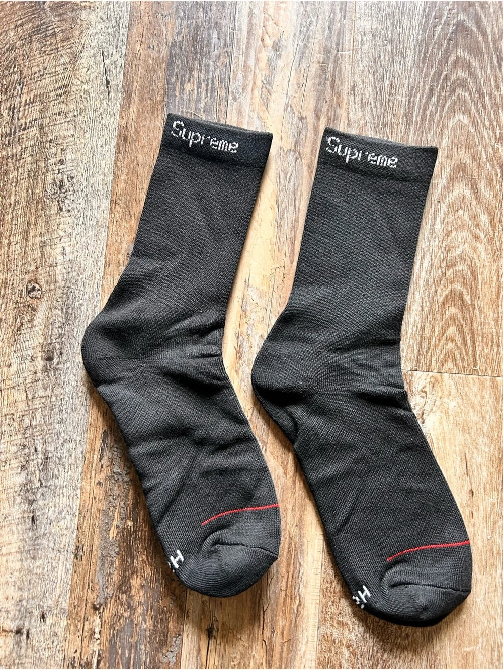 Supreme Black Crew Socks with Subtle Red Accent